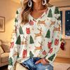 Women's V-Neck Long Sleeve Christmas Print Lightweight Blouse for Spring and Summer