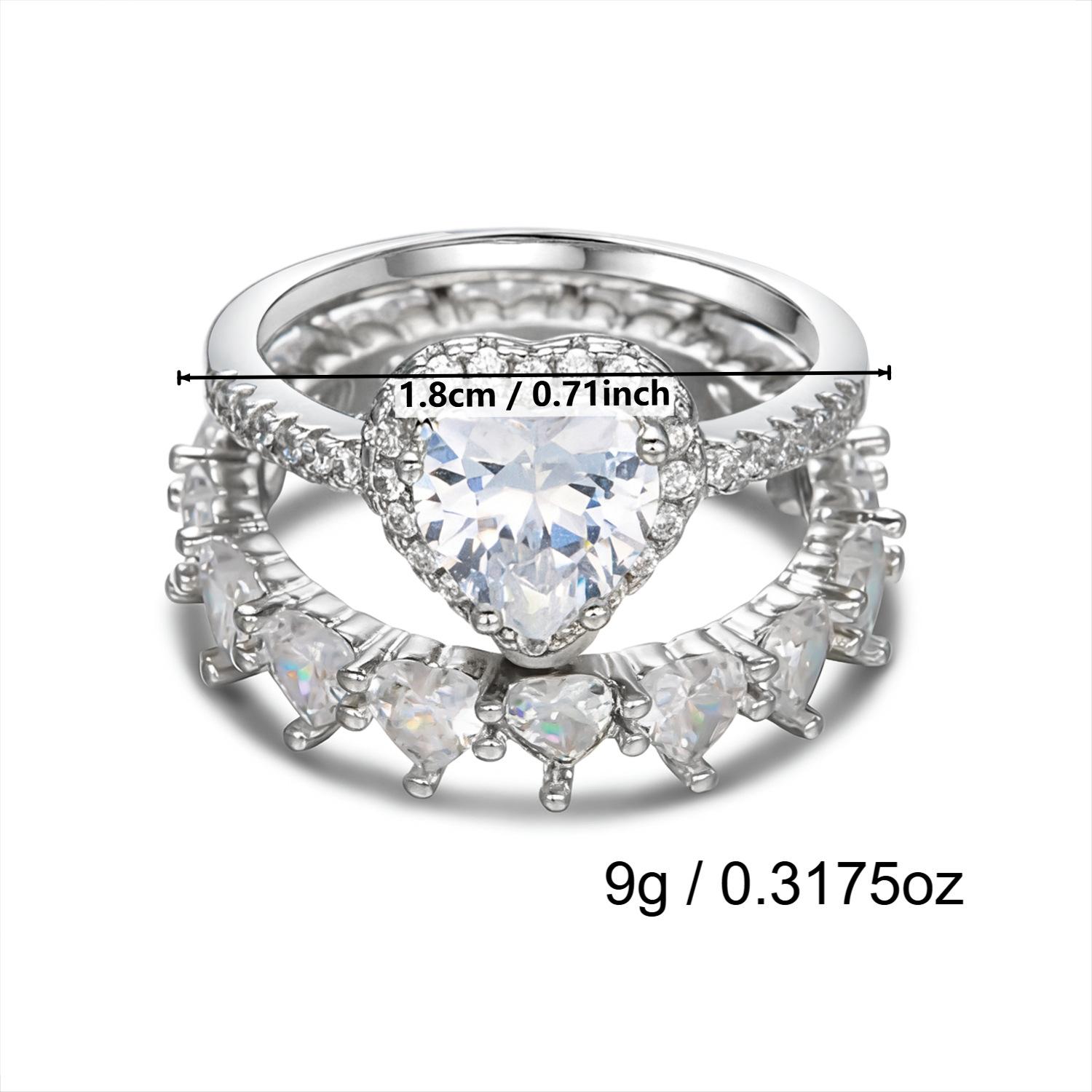 

New light luxury exquisite heart-shaped diamond-studded couple rings, simple stackable geometric wedding accessories, unisex No. 6