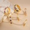 Gold Color Rhinestones Adjustable Opening Rings Inlaid Green Pink Stones Ring For Women 6 Piece Jewelry Gift Collection
