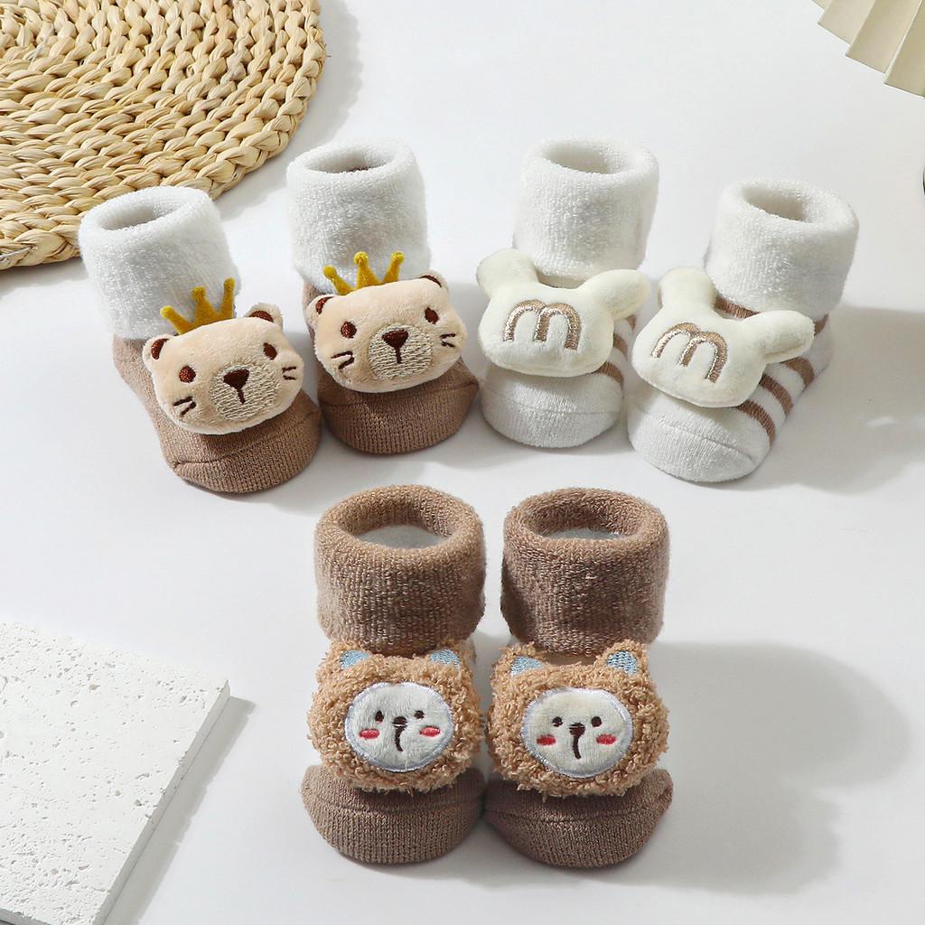 Baby 3D Animal Socks 3 Pack Soft Thick Cuff Non Slip Floor Booties Warm Winter Indoor Shoes for Infant Toddler Boys Girls Newborn Gift