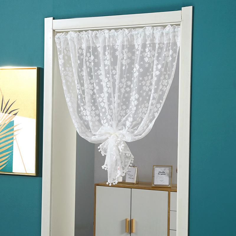 1 ks Poloviční záclona Minimalistická Bílá Krajka Dveře Kuchyň Krátká Záclona Okouzlující Střapec na Hlavě Bez Vrtání Květinová Průsvitná Dekorace Skříně