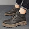 Autumn New Martin Boots Winter Velvet Warm High-top Tooling Leather Boots Medium-top British Casual Leather Shoes