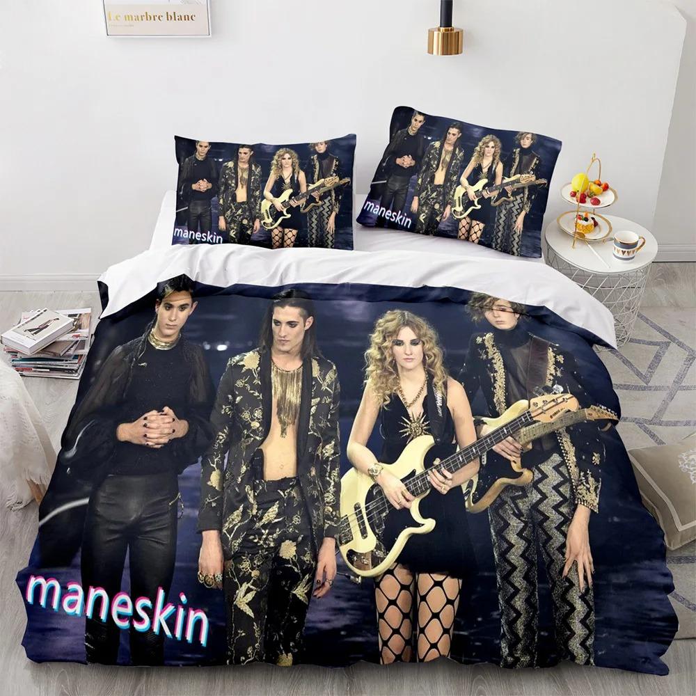 Maneskin Damiano David Bedding Set Pillowcase rock band Maneskin Quilt Cover Gift for Rock Band Enthusiasts 135x200cm