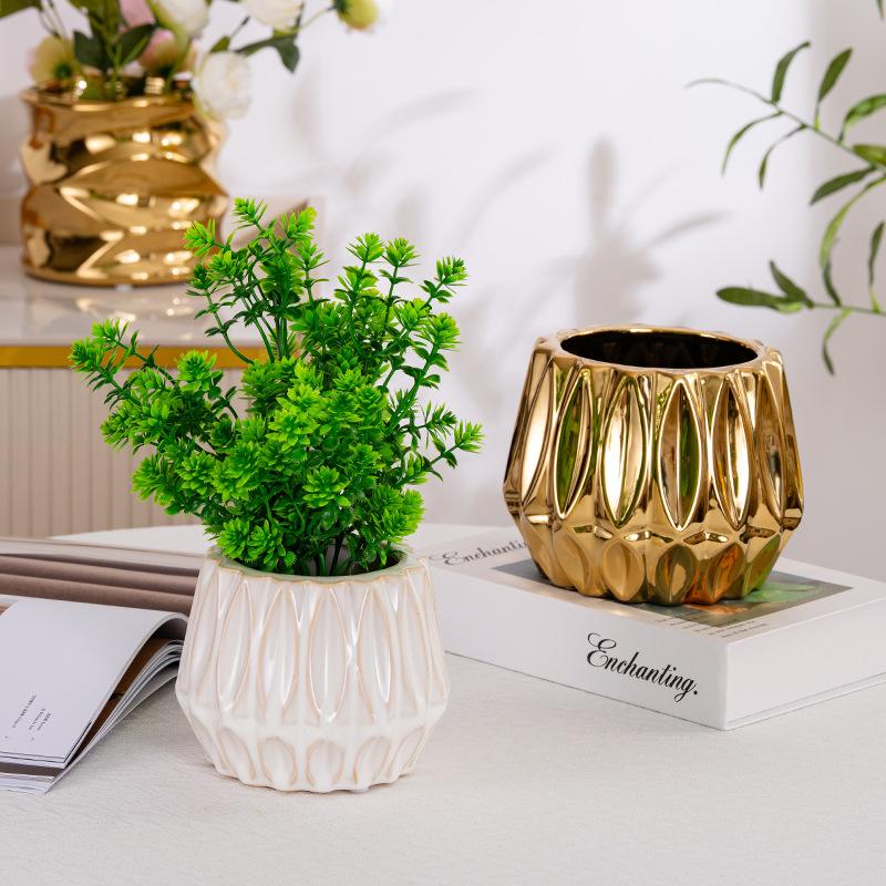 flower pot electroplated gold simple succulent pot creative household green plant potted plant New Year's desktop ornament
