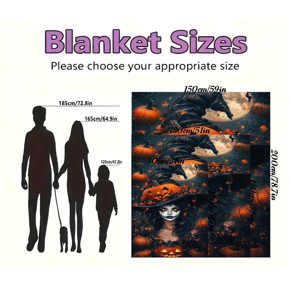 "Halloween Witch Costume with Jack-o'-Lantern Hat"Blanket Flannel Throw Blanket for Sofa, Bed, Travel, Camping, Office