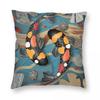 Funda de Almohada Cuadrada para Estanque de Peces Koi Poliéster Lino Terciopelo Estampada con Cremallera Funda de Almohada Decorativa Funda para Cojín de Cama