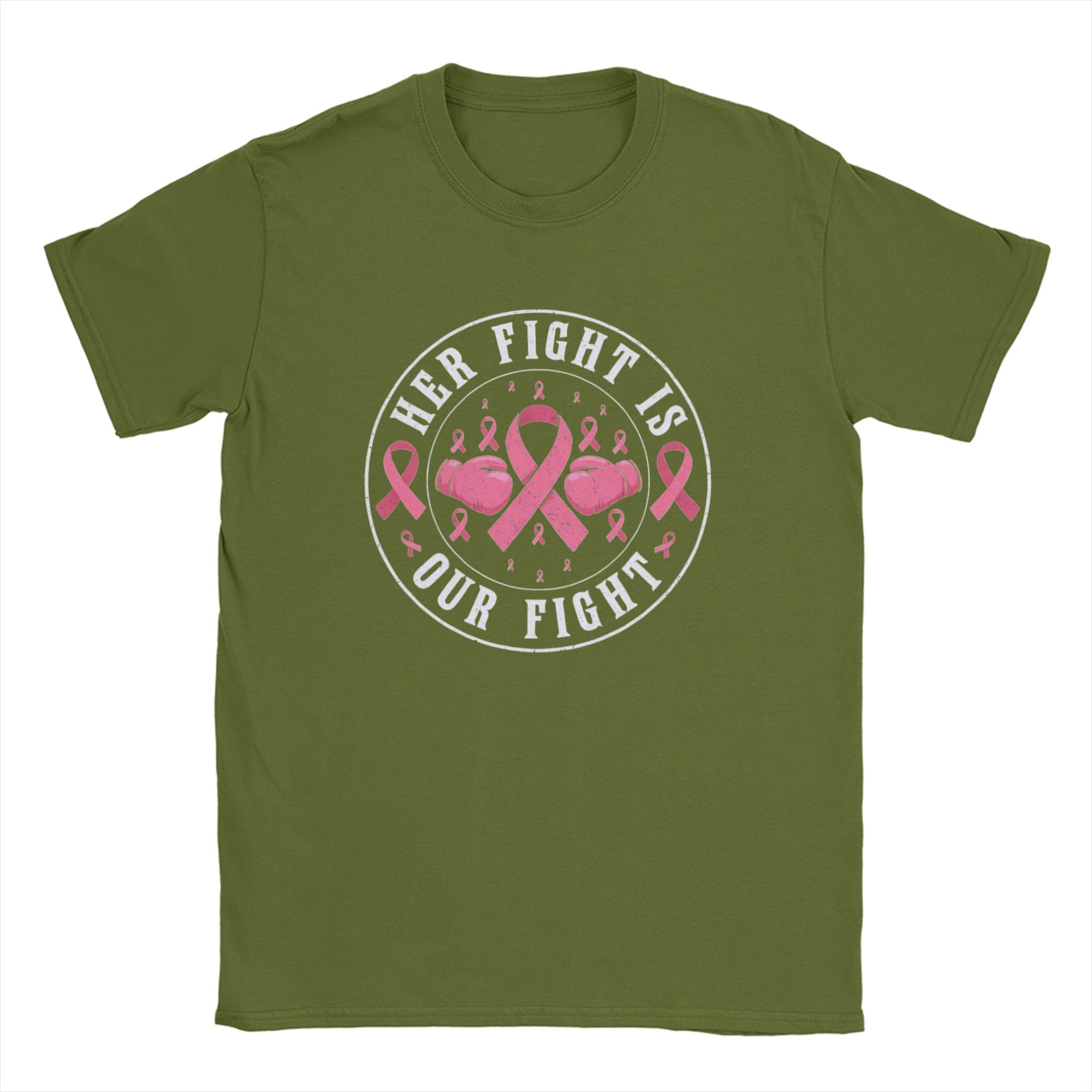 

Fight Is Our Fight Breast Cancers Men T Shirts Leisure Tees Short Sleeve Crewneck T-Shirts Cotton Summer Clothing 4XL