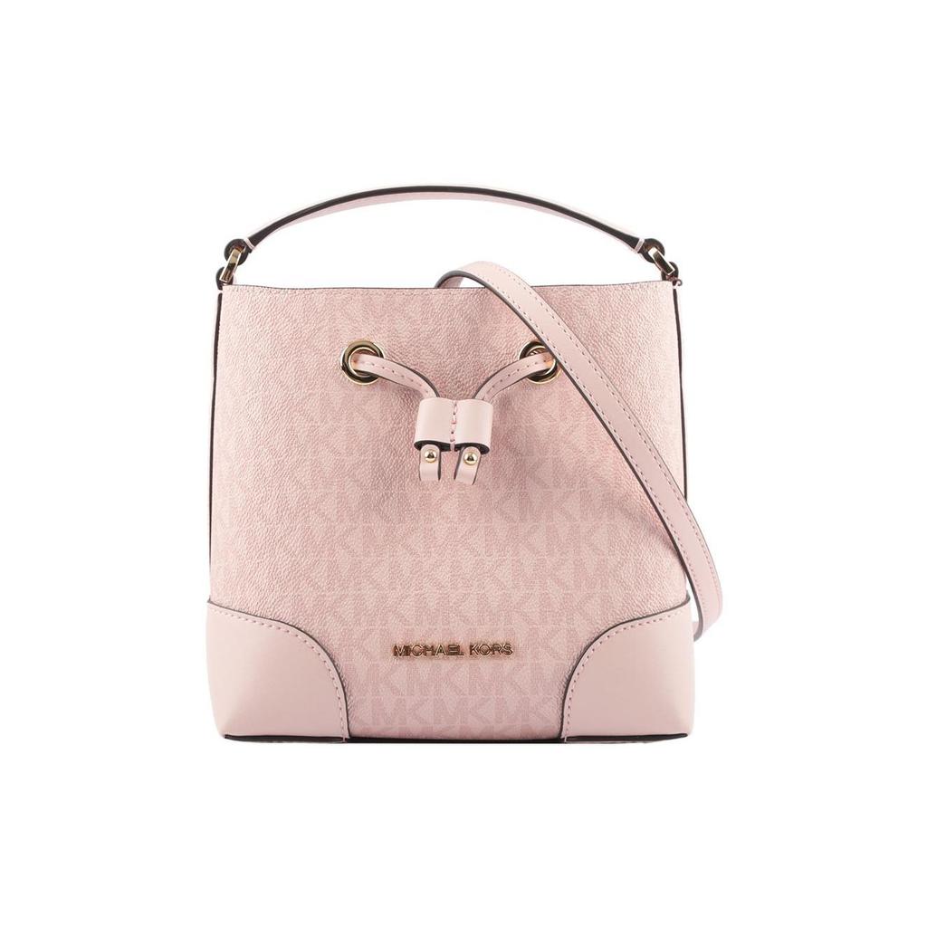 Michael Kors MK Mercer Printed Drawstring Coated Canvas And Leather Bucket Bag Women Bags Pink 35F2GM9M1B-DKPWDRBLSH