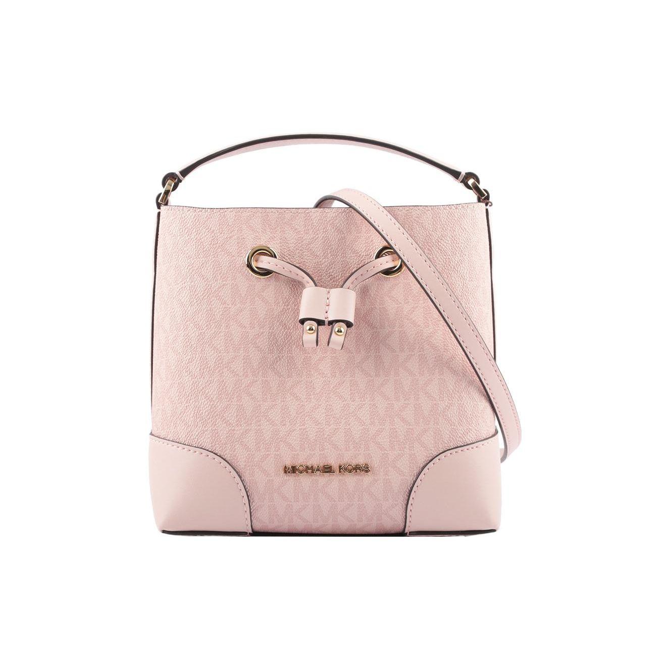 

Michael Kors MK Mercer Printed Drawstring Coated Canvas And Leather Bucket Bag Women bags Pink 35F2GM9M1B-DKPWDRBLSH Basic Set (Bag+Dust Bag)