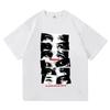 Obsession Grafik T-Shirt Zerrissen Geschnittenes Auge Fotocollage Schwarz Weiß Used Look Roter Textdruck Kurzarm Rundhals Unisex Dunkle Streetwear Oberteile T-Shirts