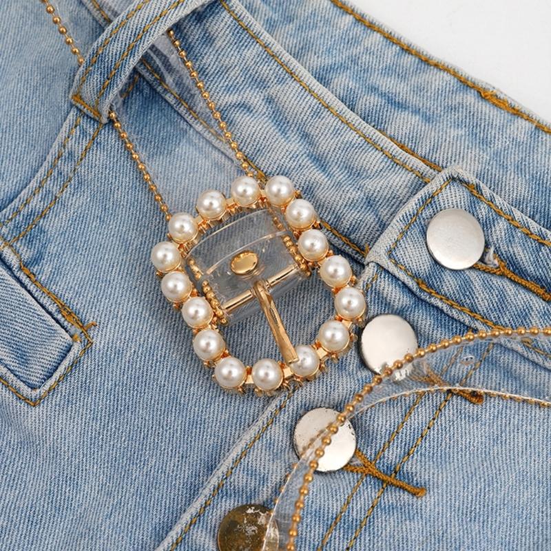 Faux Pearl Adjustable Pin Buckle Belt Dazzling Transparent Waistband Waist Corset for Women Students Slimming Belt