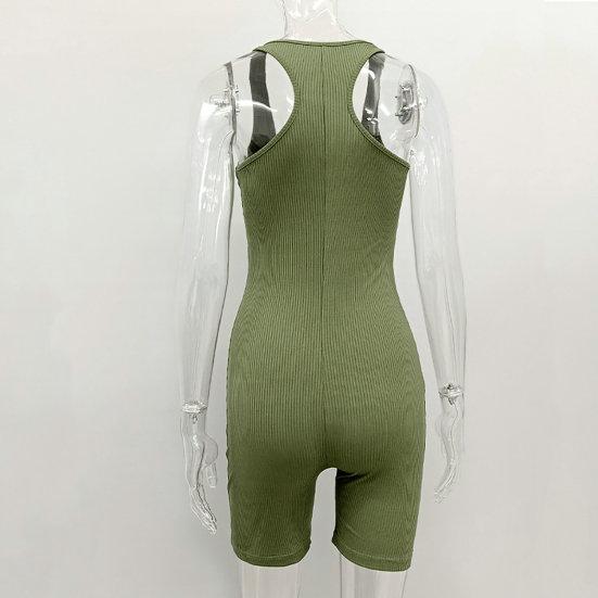 Tuta da Yoga Senza Maniche Scollo a U Schiena a Croce Costinata Monocolore Alta Elasticità Bodycon Tuta Attività Streetwear