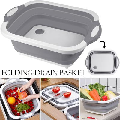 Tabla de Cortar Plegable Cocina Plegable Camping Platos Fregadero Ahorro de Espacio 3 En 1 Multifunción Cesta de Almacenamiento para Preparación de Barbacoa/Picnic/Camping