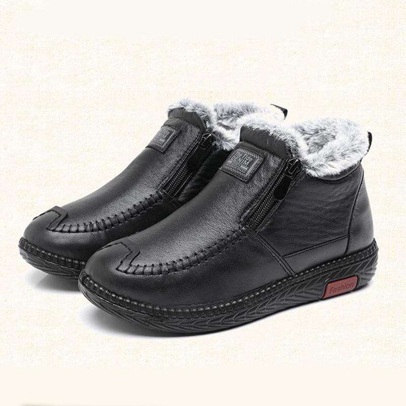 Fashion Women's Boots Plush Female Shoes Anti-slip Womens Snow Boot Winter Cotton Leather Shoes Casual Ankle Boots Black Red Botas Mujer