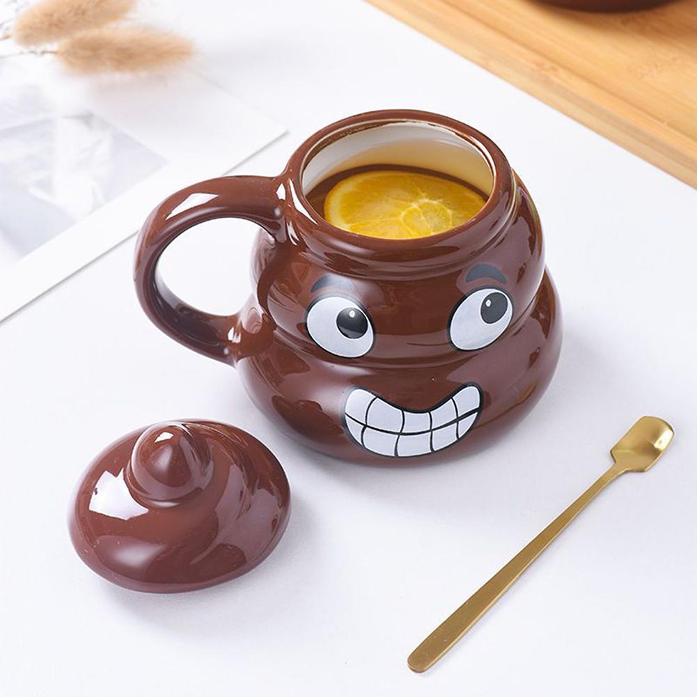 Creative Prank Ceramic Mugs,Personalized Coffee Cup with Spoon for Birthday Gifts,480ml Funny Poop Water Cup for Christmas Gift