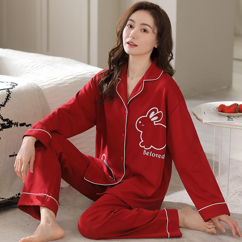 Pajamas Women's Spring and Autumn 100% Pure Cotton Long-sleeved Thin 1011 New Spring and Summer High-end Loungewear Set