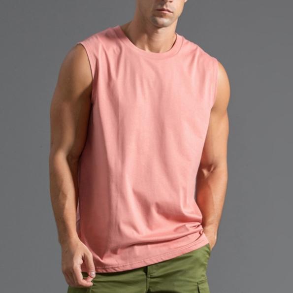 Ärmelloses T-Shirt aus Baumwolle für Herren, Sportweste, locker, bequem, Fitness, einfarbig, Herren-Weste, T-Shirt