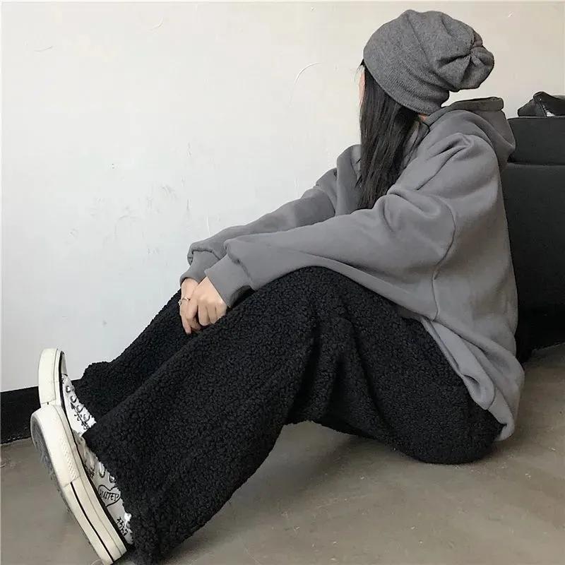 Women's Winter Padded and Thickened Solid Color Thermal Pants Straight Casual Loose Comfortable Pants