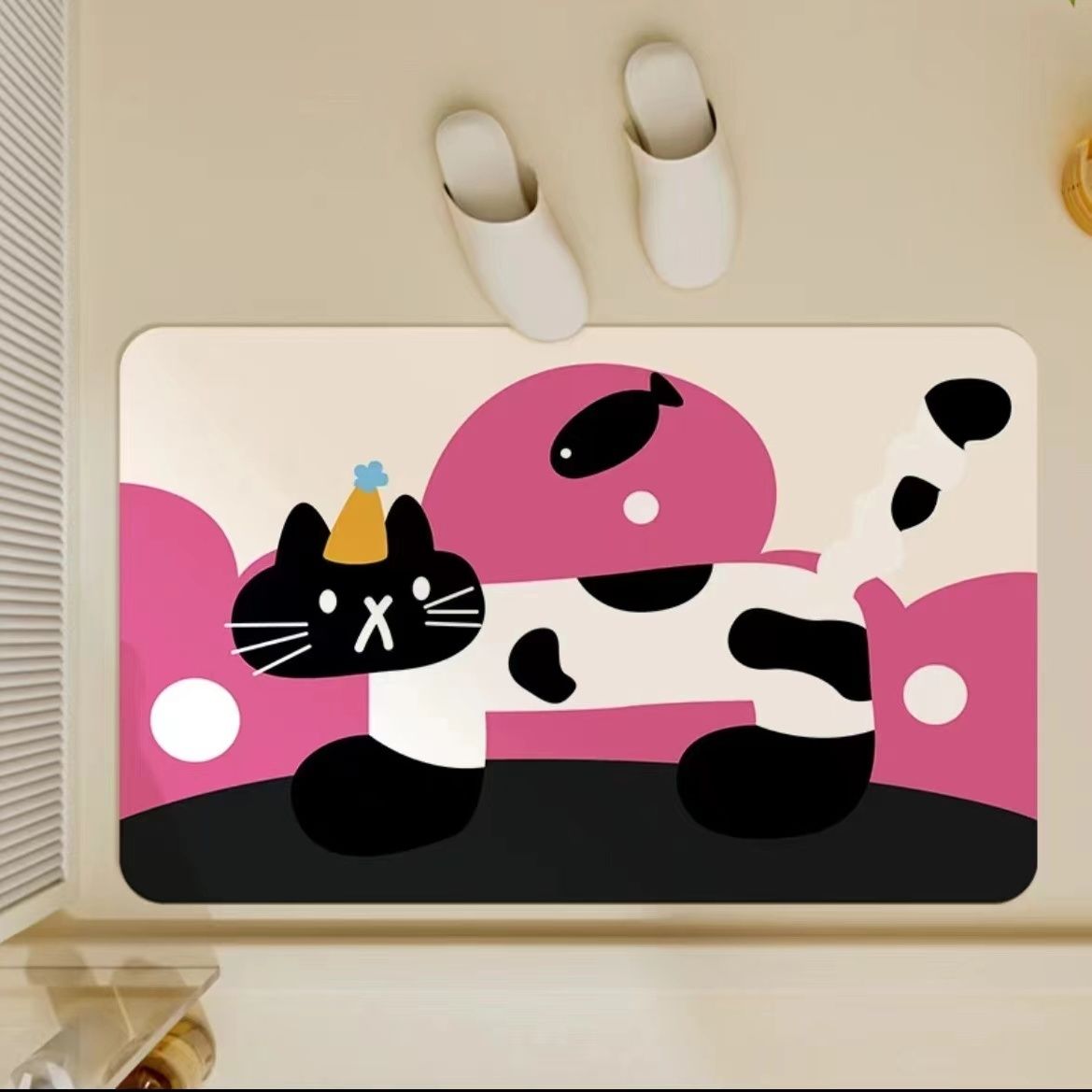 

Дофамин милый котенок в горошек розовый коврик из диатомовой грязи для декора ванной комнаты, впитывающий, нескользящий коврик для пола у двери 40X60cm 15.7X23.6in