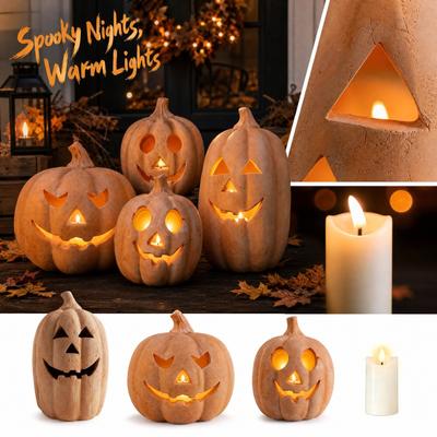 Halloween Resin Pumpkin Candle Holder Decorative Ornament for Holiday Home Decor