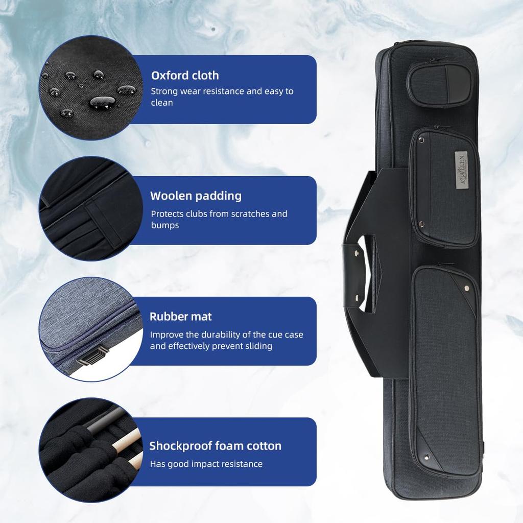 KONLLEN Pool Cue 3x4 Inch Oxford Pool Stick Holds 3 Butts and 4 Billiards Large Capacity Carrying Case with Pool Cue Upgraded Case One Size Case,