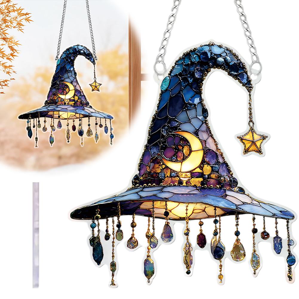 2D Halloween Hexenhut Design Hängendes Ornament, Halloween Hexenhut, Buntglaspanel für Heim- & Partydekoration Fenster Penda S9D8