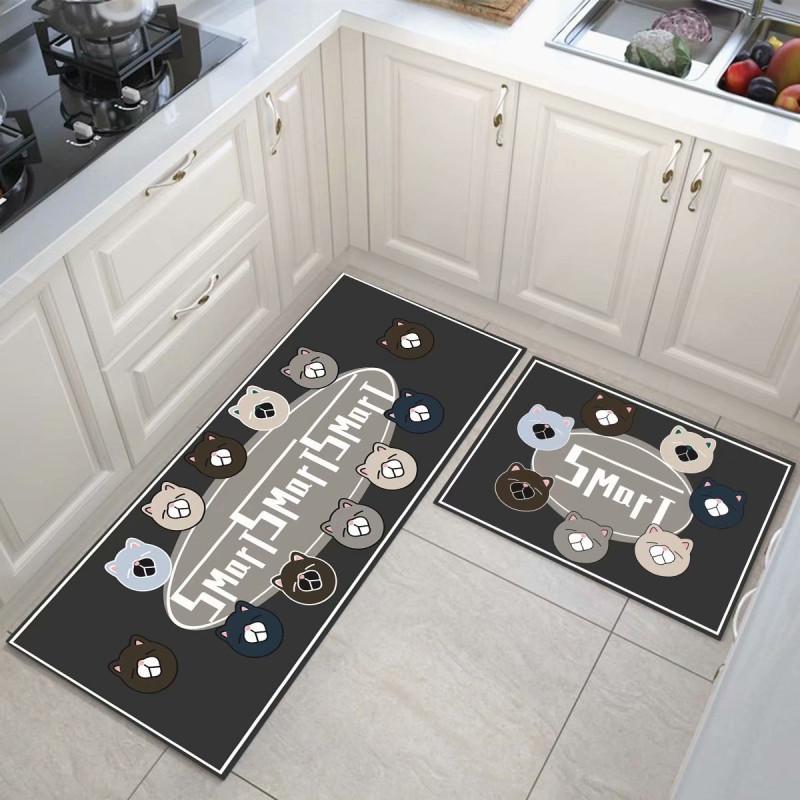 Cartoon Kitchen Floor Mat, Water-Absorbing And Oil-Absorbing Diatom Mud Floor Mat, Wear-Resistant And Dirt-Resistant L-Shaped Floor Mat, Anti-Skid Ma