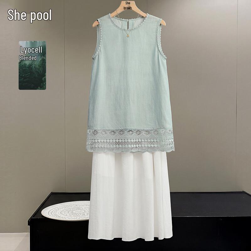 Women s Elegant French Style Lace Hem Round Neck Tank Top M