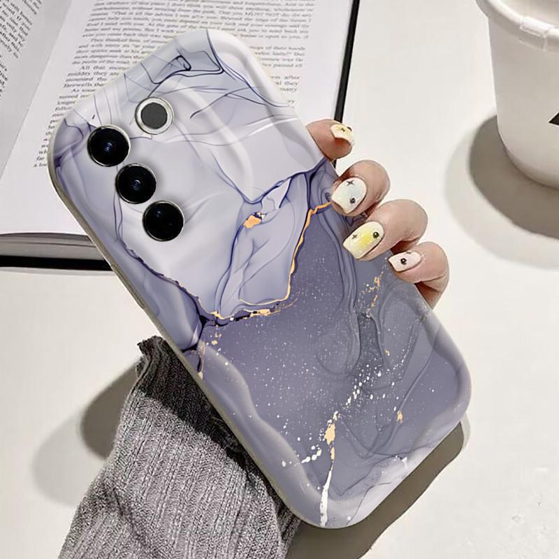 Colored Marble Cream Wave-Edge Phone Case For Samsung Galaxy S26 Ultra S25 S24 S22 S23 Plus FE A56 A55 A37 A36 A27 A26 A16 Cover