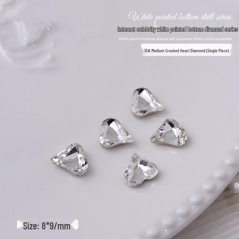Nail Art Decorations: Transparent Pointed Rhinestones - Heart, Water Drop, Square, Butterfly Shapes
