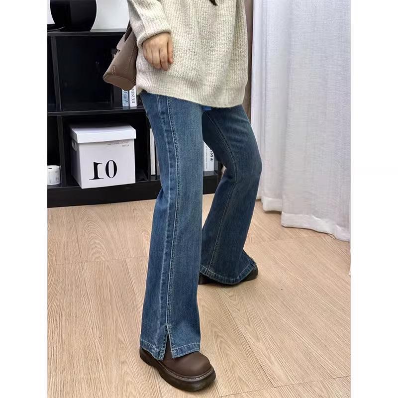

Plus Size Women s Micro-Flare Split Denim Jeans - Straight Leg, Blue Stretch, Non-Sticky, Flare Long Pants 5XL темно-синього кольору