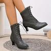 2025 European Style Plus Size Women's Chunky Heel British Martin Boots - Mid-Calf Motorcycle High Heels