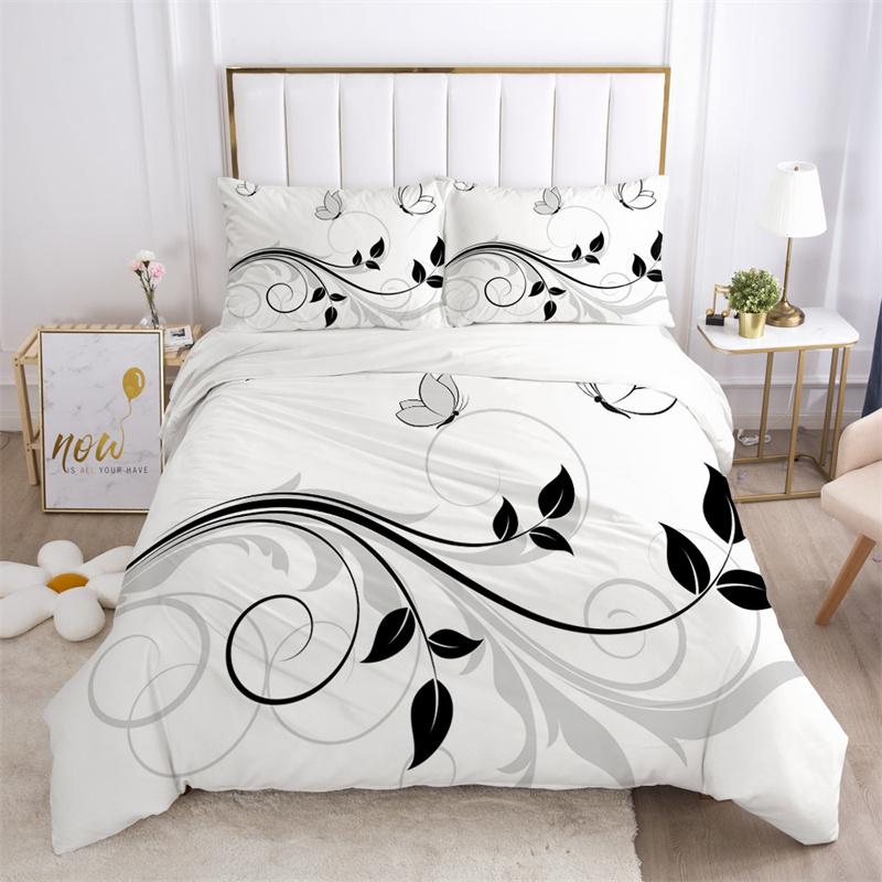 Floral Leaves Bedding Set Microfiber Butterfly Duvet Cover Lotus Flowers Comforter Cover Full King For Kids Adults Bedroom Decor