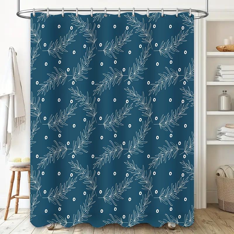 Blue White Leaf Pattern Waterproof Shower Curtain Fabric Bath Decor Home Supplies for Modern Bathroom Design Decoration Size XXL