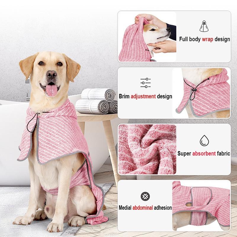 Ręcznik kąpielowy dla zwierząt domowych wielokrotnego użytku, średni i duży pies, owijka pod prysznic, piżama, pasiasty, z kapturem, chłonny ręcznik kąpielowy, produkty do czyszczenia zwierząt domowych