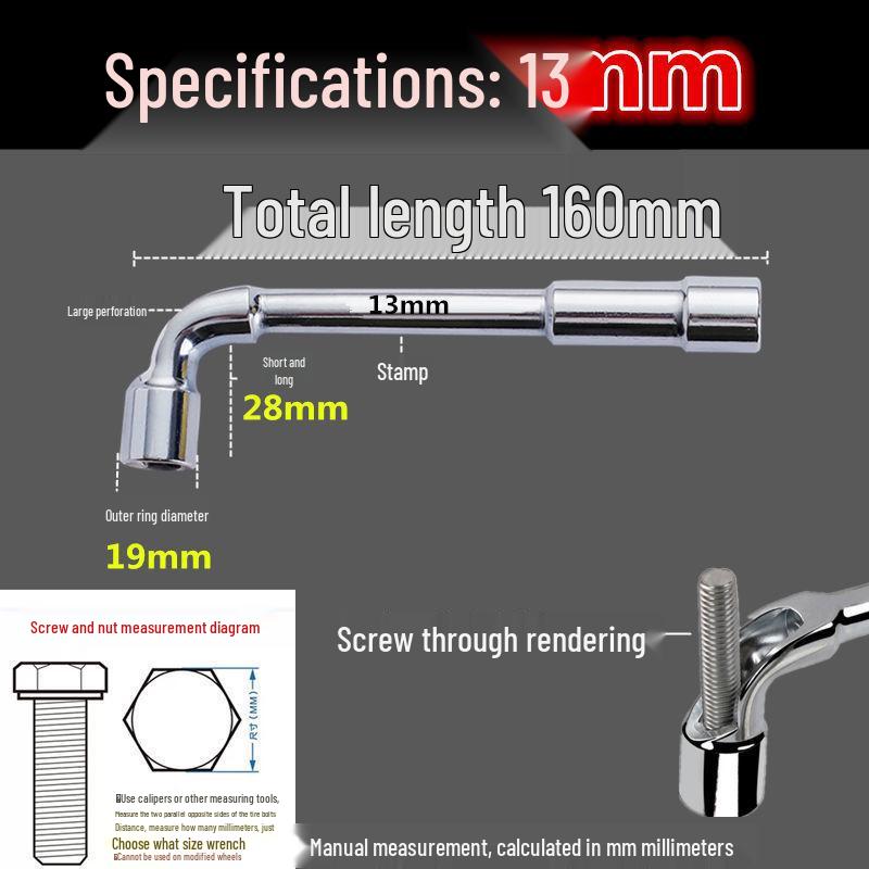 L-Shaped Through-Hole Socket Wrench, 6-22mm Hex with Hook & Elbow Design.