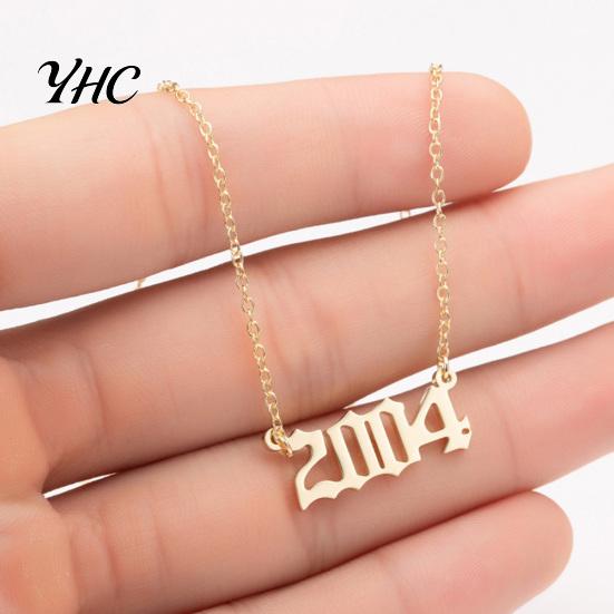 1980-2019 Birth Year Number Charm Pendant Stainless Steel Chain Necklace Jewelry