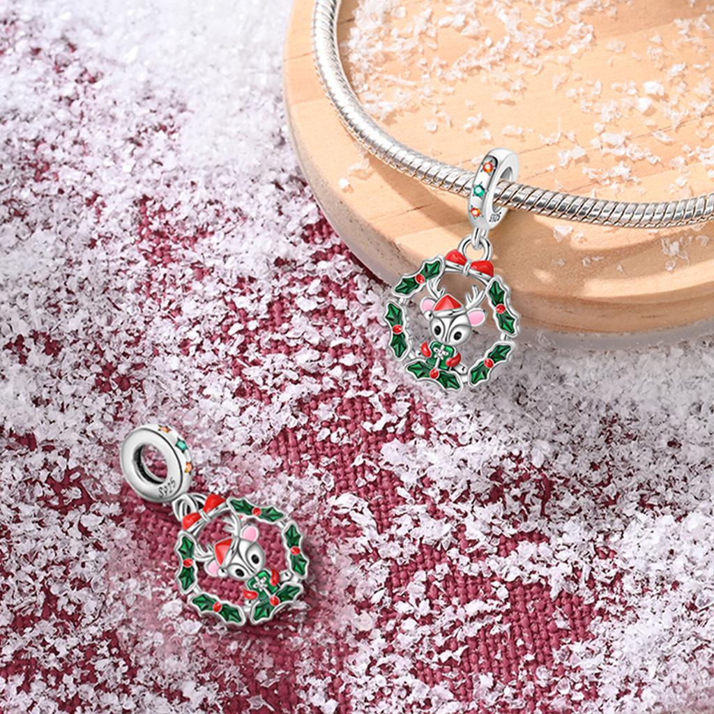 Copper Snowflake Christmas Tree Bell Elk Charms Beads Brand Bracelet Exquisite Diy Jewelry Making Women'S Gift