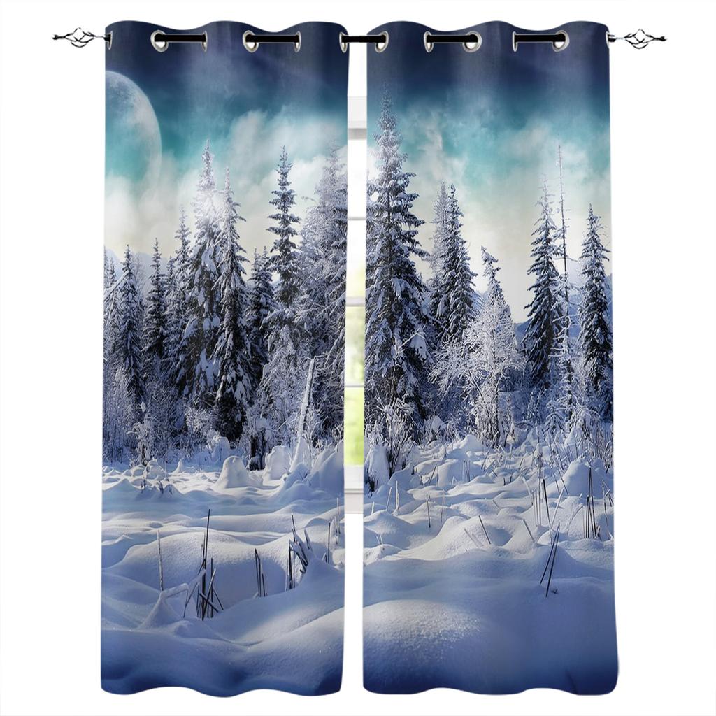 Beautiful Snow Scene Home Decor Window Curtains Bedroom Kitchen Curtain Panel Curtains for Living Room