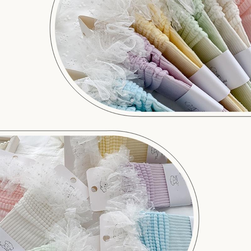 Sweet Style Mesh Dress Socks with Decorative Edge Accent for Toddler Girls Formal Event Under Knee Length Stockings
