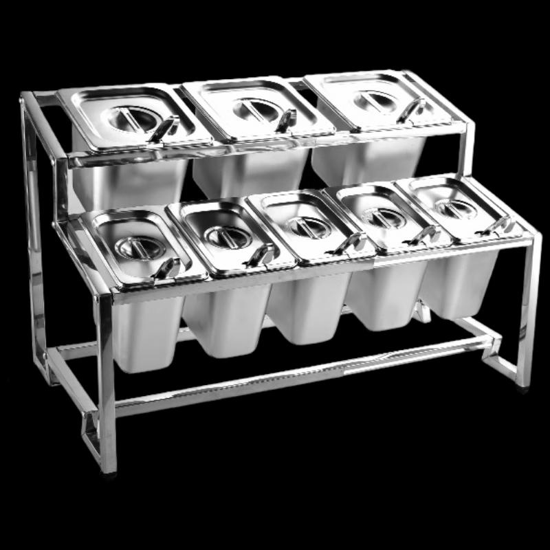 Коммерческая двухъярусная стойка-тележка из нержавеющей стали для пищевых контейнеров