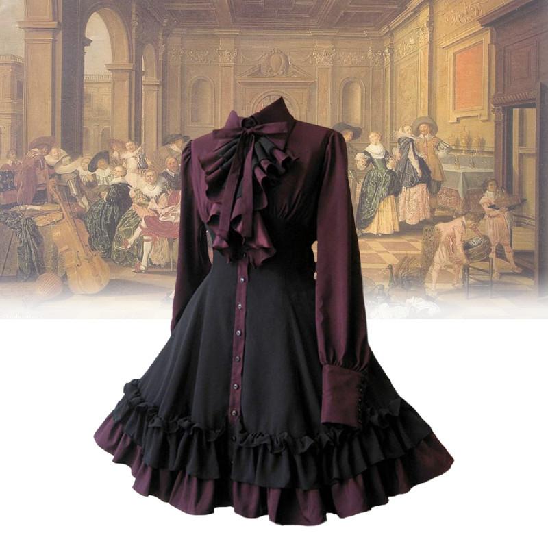 Butterfly Medieval Gothic Bow Dress Cosplay Costume Steam Punk Womens Dress Cos
