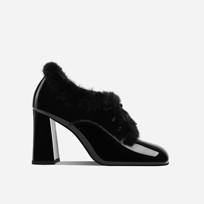 High heeled hairy shoes for women in winter wearing 2025 new French style thick heeled Mary Jane shoes with fleece single shoes