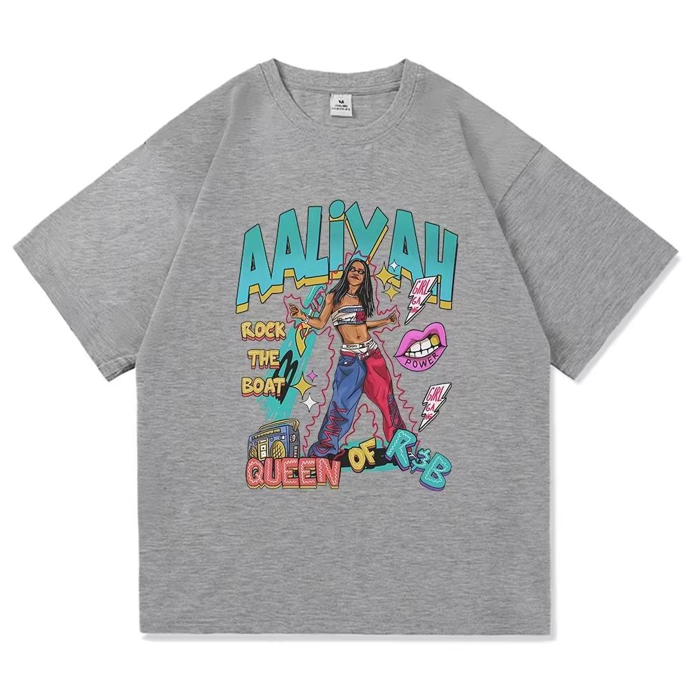 Aaliyah Queen of R&B Graphic T-Shirt Vintage Hip Hop Cartoon Portrait T-Shirt Men Women Vintage Retro Vintage Graphic Oversized T Shirt
