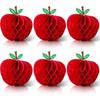 6 Pack 4.3 X 5.7 Inch Apple Honeycomb Decorations, Stand or Hang Tissue Paper Centerpieces, 3D Red Fruit Ornaments for Back To School, Teacher