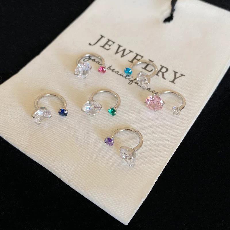 Stainless Steel Blue Rhinestone Stud Earrings for Women Delicate Sweet C-Shaped Cartilage Earrings Casual Versatile Jewelry Gift