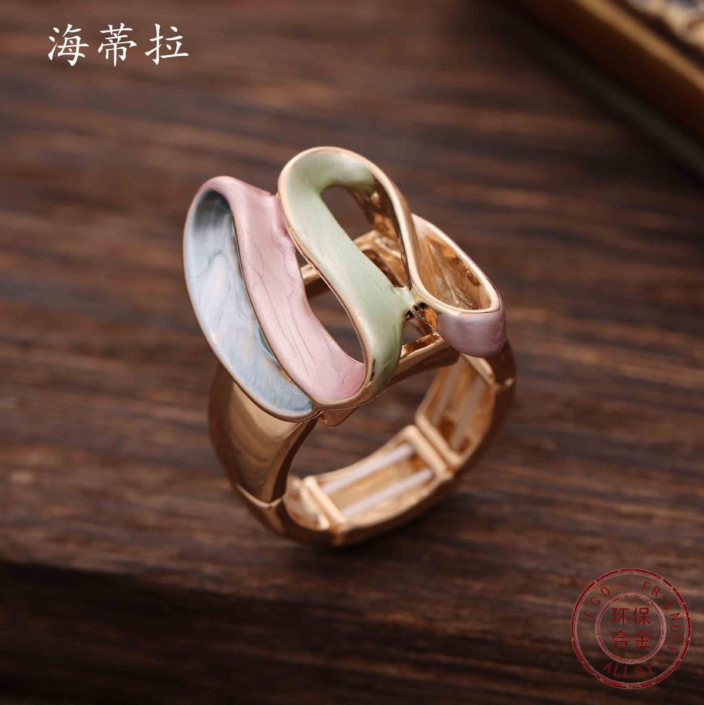 New Color Oil Geometric Line Alloy Ring, Fashionable and Simple Women's High-end Elastic Ring
