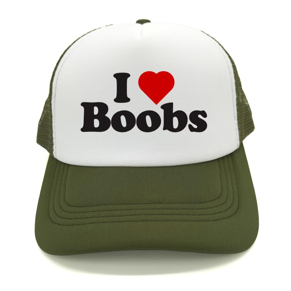 Funny I Love Heart Boobs Boobies Baseball Caps Summer Men Mesh Net Hat Joke Gifts Trucker Cap Outdoor Mesh Net Caps MZ079