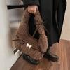 Korean Style Ins Bow Fluffy Shoulder Bag Autumn Winter New Large Capacity Cute Commuter Handle Bag Texture Simple Storage Bags