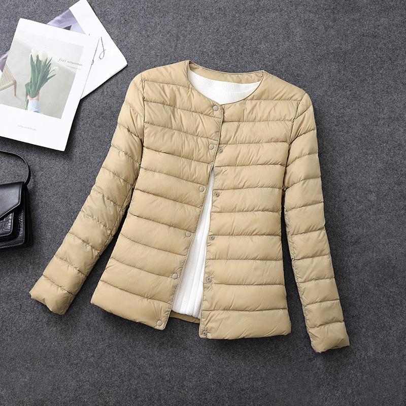 Women's Collarless Lightweight Down Jacket - Super Thin, Plus Size, Perfect for Autumn and Winter.